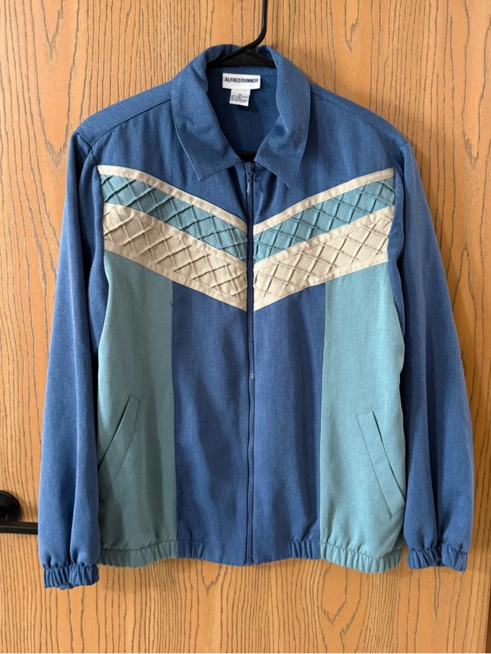 Alfred Dunner Blue and Light Blue Chevron Zip Jacket